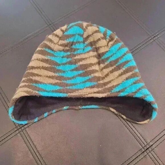 Kootenay Knitting Co Adult Unisex Brown/Turquoise Wool Knit Lined Beanie. - Picture 2 of 6